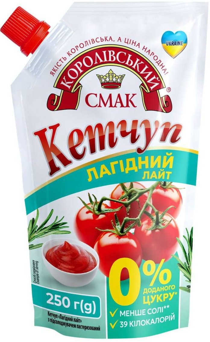 Кетчуп Королівський Смак Лайт 0% цукру 250г дпак