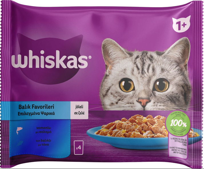Корм Whiskas Тунець, лосось в желе для котів 4х85г