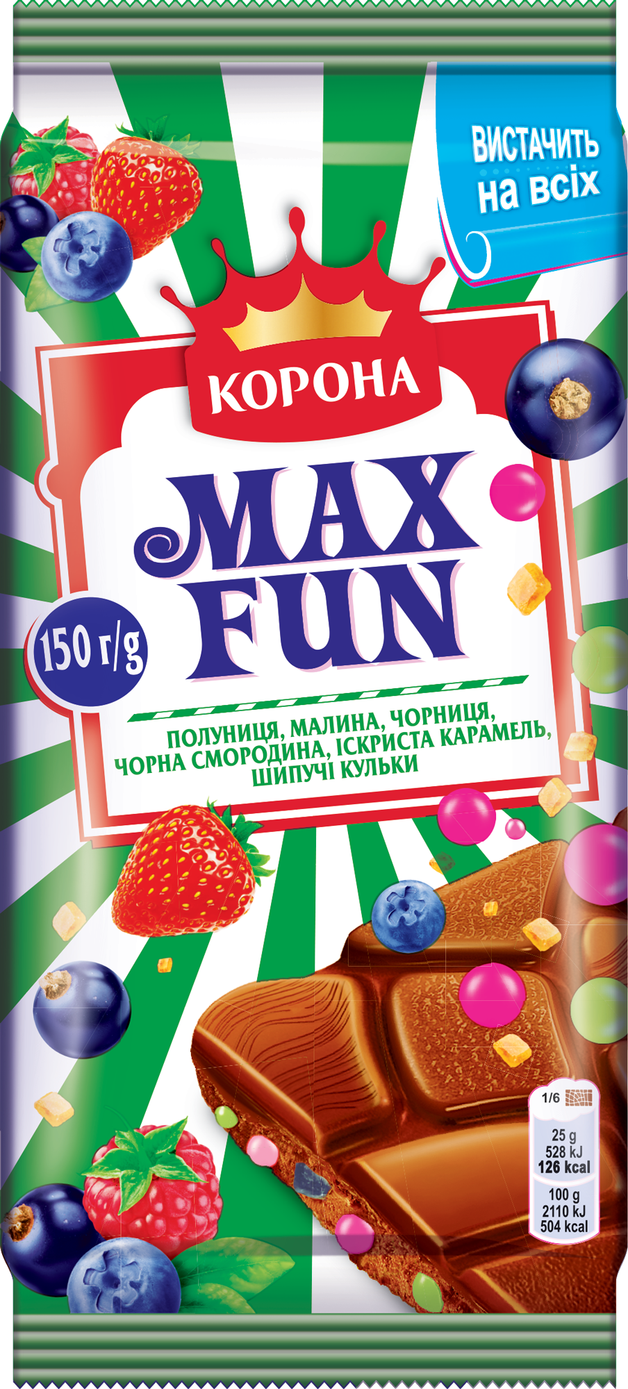Шоколад Корона Max Fun фруктово-ягідний мол. 150г