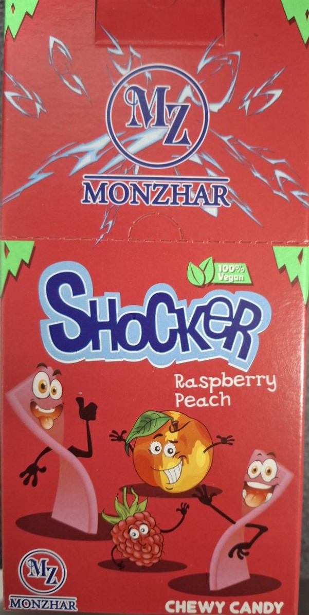Цукерка жув. Монжар Shocker малина-персик 15г