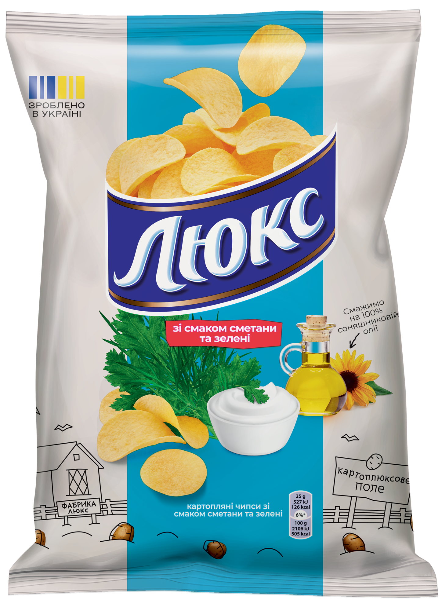 Чіпси Люкс Сметана-зелень 105г