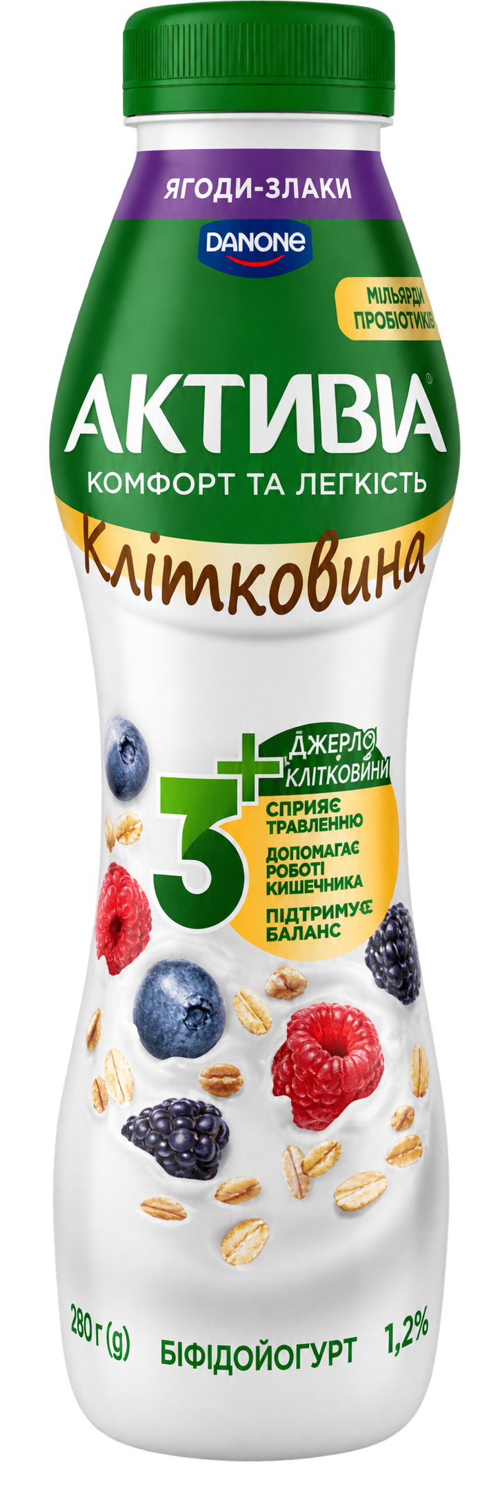 Біфідойогурт Активіа Ягоди-злаки 1,2% 260г ПЕТ