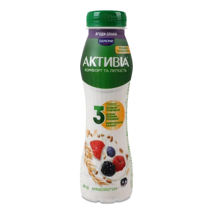 Біфідойогурт Активіа Ягоди-злаки 1,2% 260г ПЕТ