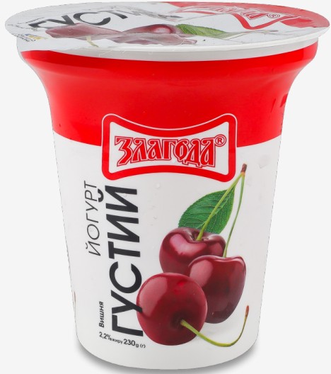 Йогурт Злагода Вишня 2,2% 230г ст