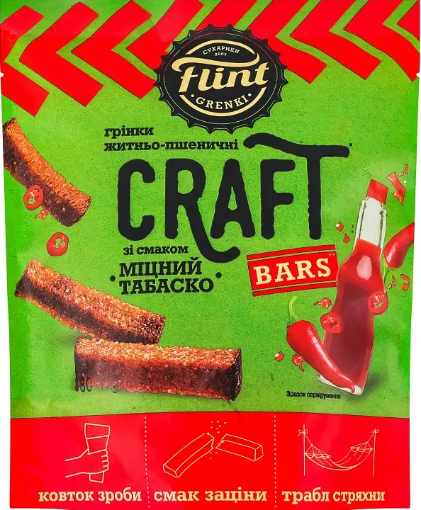 Грінки Flint Craft жит-пшен. Міцний табаско 80г
