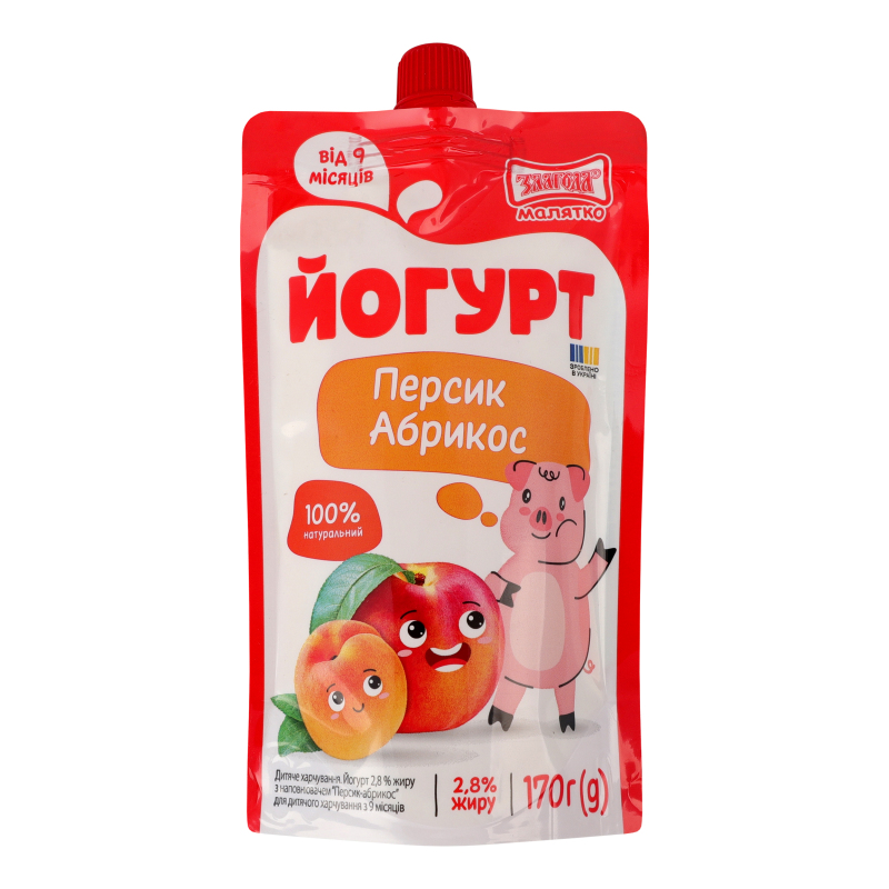 Йогурт Злагода Персик-абрикос 2,8% 170г д/пак