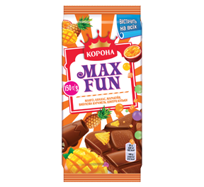 Шоколад Корона Max Fun з фрук. шматочками мол.150г