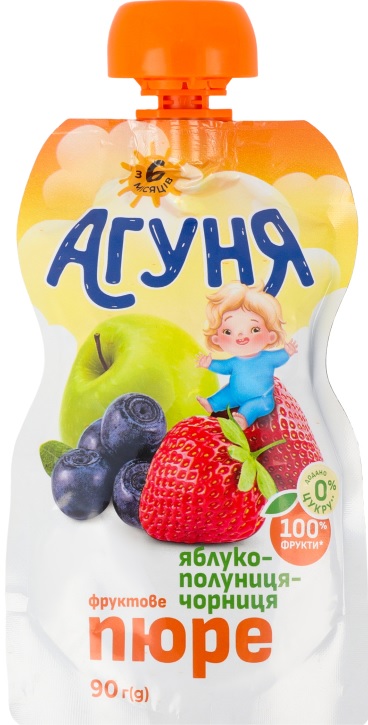 Пюре Агуня Яблуко-Полуниця-Чорниця 90г д/пак