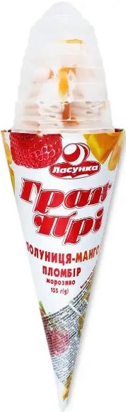 Морозиво Ласунка Гран-прі Полуниця-манго ріжок155г